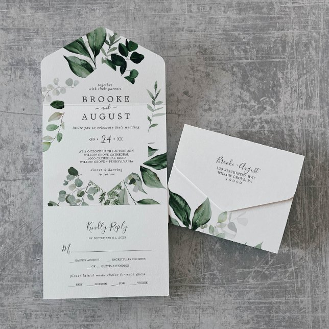 Mariage Emerald Greenery en une seule invitation (Créateur téléchargé)