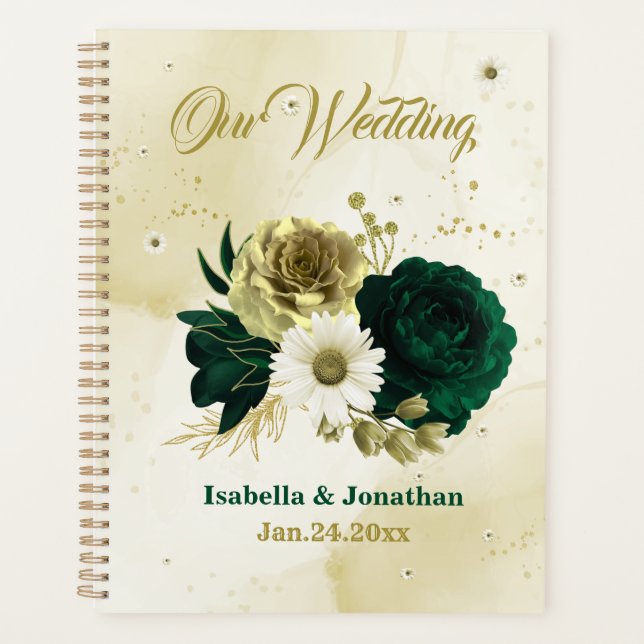 Mariage Emerald vert ivoire fleurs or (Devant)