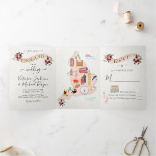 Mariage en Angleterre triple invitation