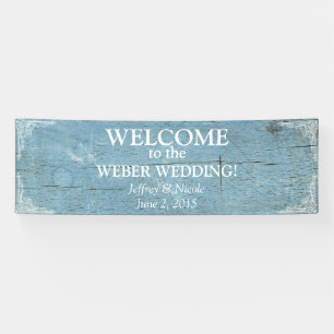 Mariage en bois bleu rustique avec la bannière de