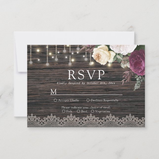 Mariage en bois rustique RSVP avec choix de repas (Devant)