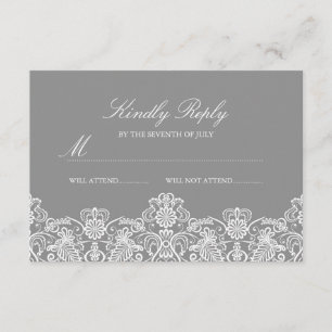 Mariage en dentelle florale grise et blanche RSVP