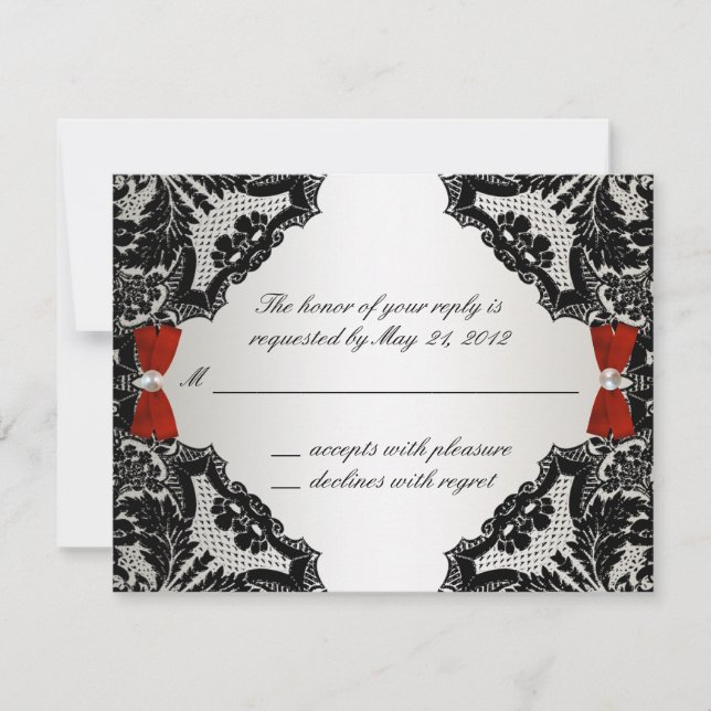 Mariage en dentelle rouge, blanche et noire RSVP (Devant)
