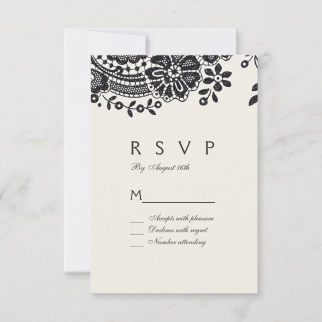Mariage en dentelle vintage noir et blanc RSVP (Devant)