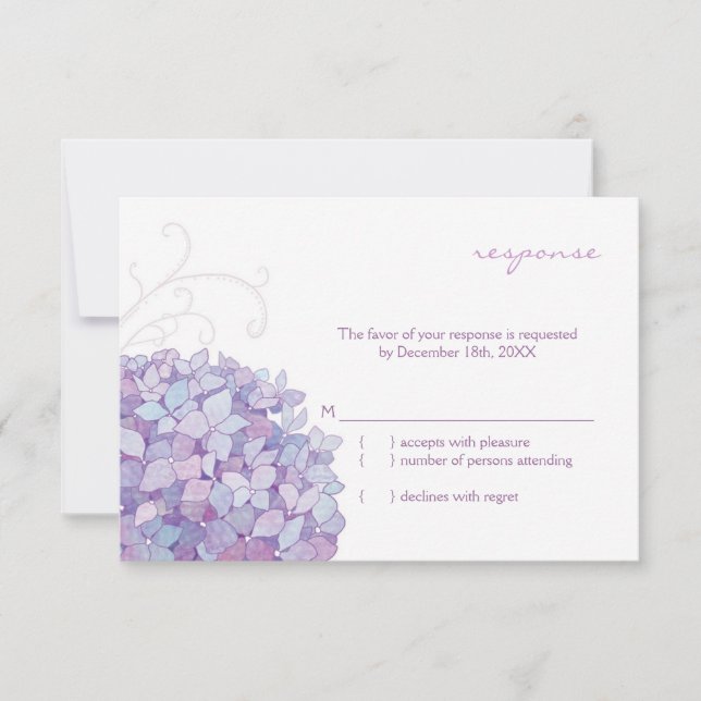 Mariage en fleur d'hydrangée mignonne violet RSVP (Devant)