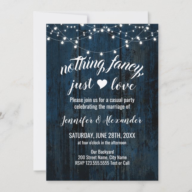 Mariage en fuite invitation en bois bleu marine (Devant)