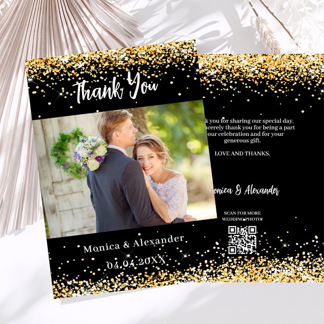 Mariage en or noir photo code QR carte de remercie (Créateur téléchargé)