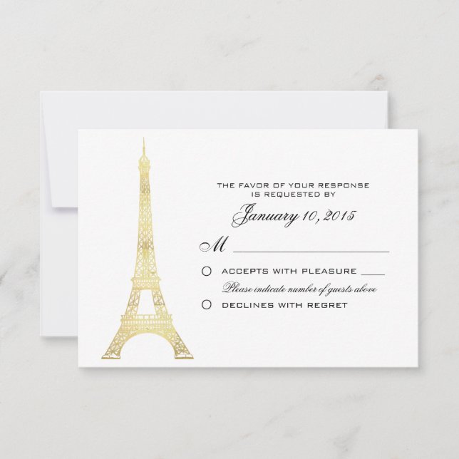 Mariage en or Tour Eiffel RSVP parisien personnali (Devant)