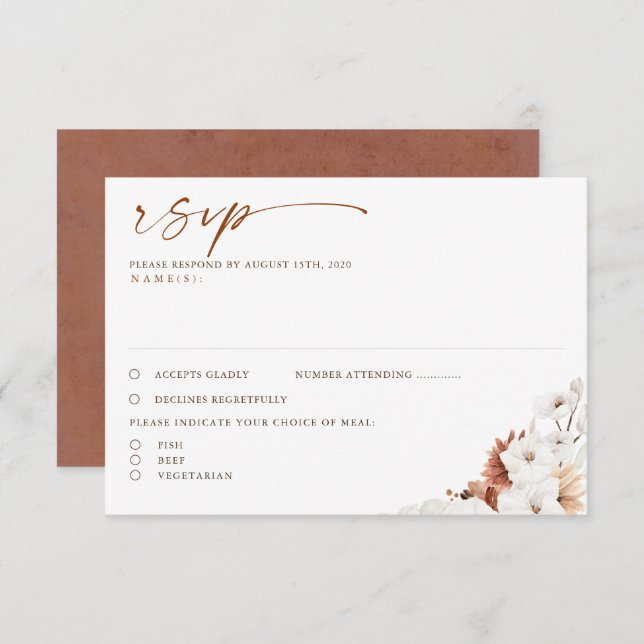 Mariage en terracotta et en boho floral blanc RSVP (Devant / Derrière)