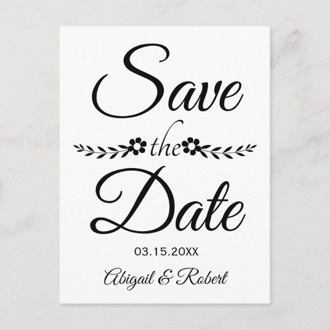 Mariage en typographie noir et blanc, carte 'Save  (Devant)