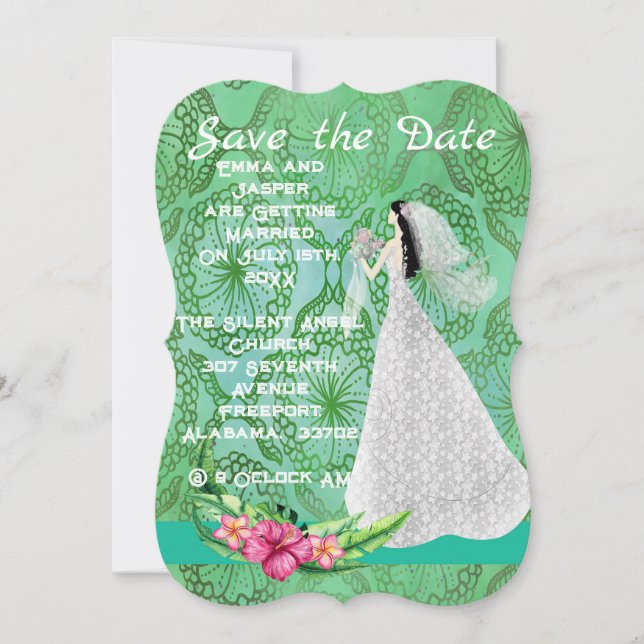 Mariage Enregistrer la carte de date en vert avec  (Devant)