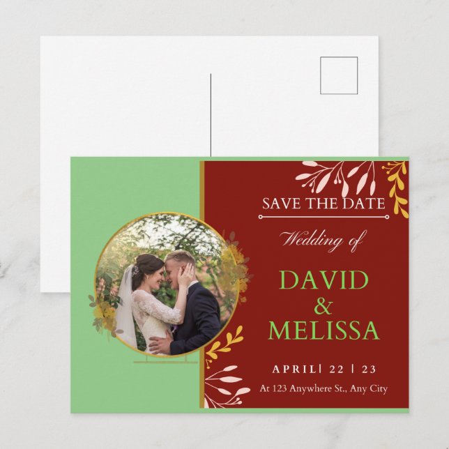 Mariage Enregistrer La Date Carte Postale (Devant / Derrière)