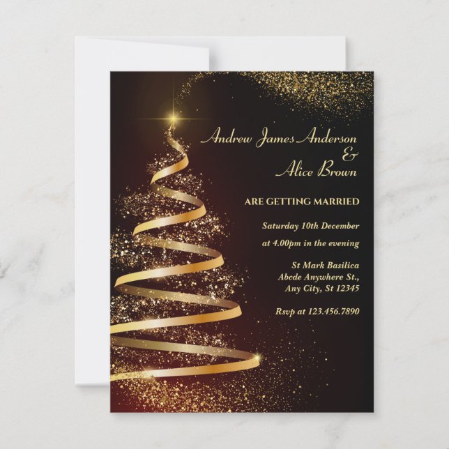 Mariage étinceler arbre de Noël Invitation (Devant)