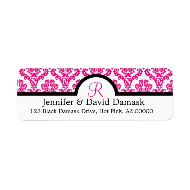Mariage Étiquette de adresse Damask Monogramme (Devant)