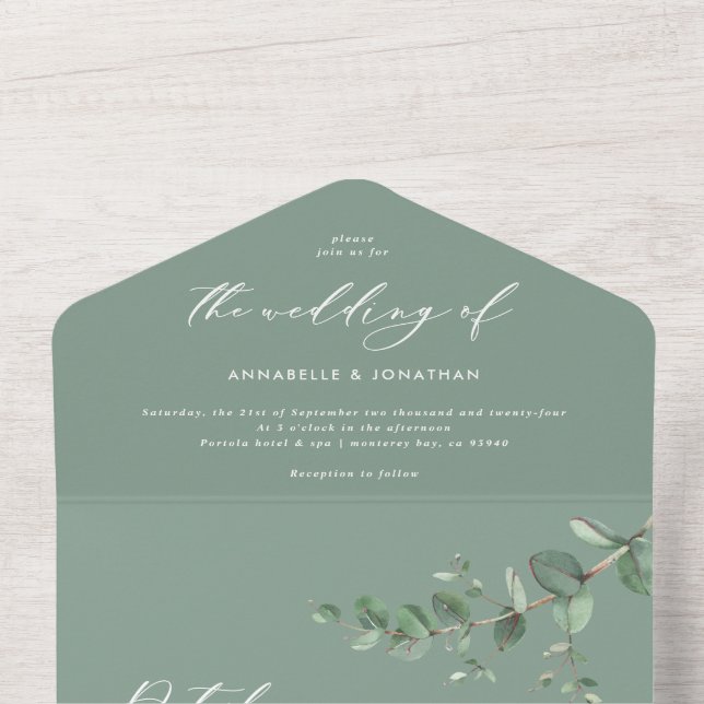 Mariage Eucalyptus budget sauge vert invitation an (À l'intérieur du haut)