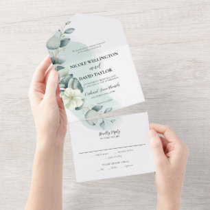 Mariage Eucalyptus Sage All in One Invitation