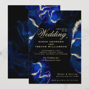 Mariage   Exotic Royal Blue Alcohol Ink Invitation