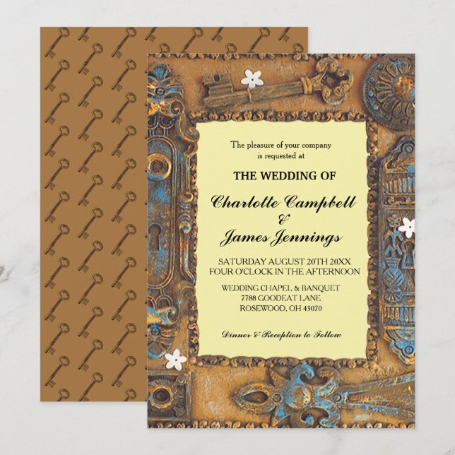 Mariage Faire-part Antique Skeleton Invitation clé (Devant / Derrière)