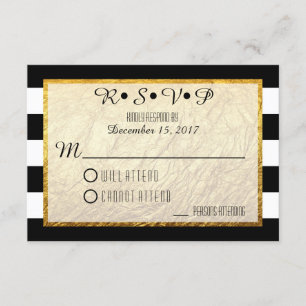 Mariage Faux Gold Black White Stripe RSVP