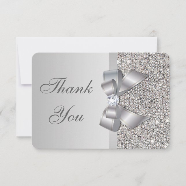 Mariage Faux Séquins Argent Bow Merci (Devant)