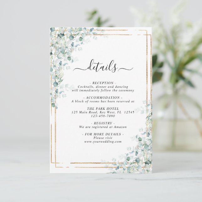 Mariage Feuille Eucalyptus Détails Carte de boîtie (Debout devant)