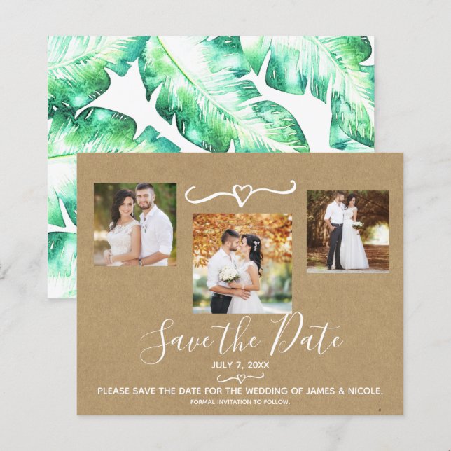 Mariage Feuille vert tropical Photo Sauvez la date (Devant / Derrière)