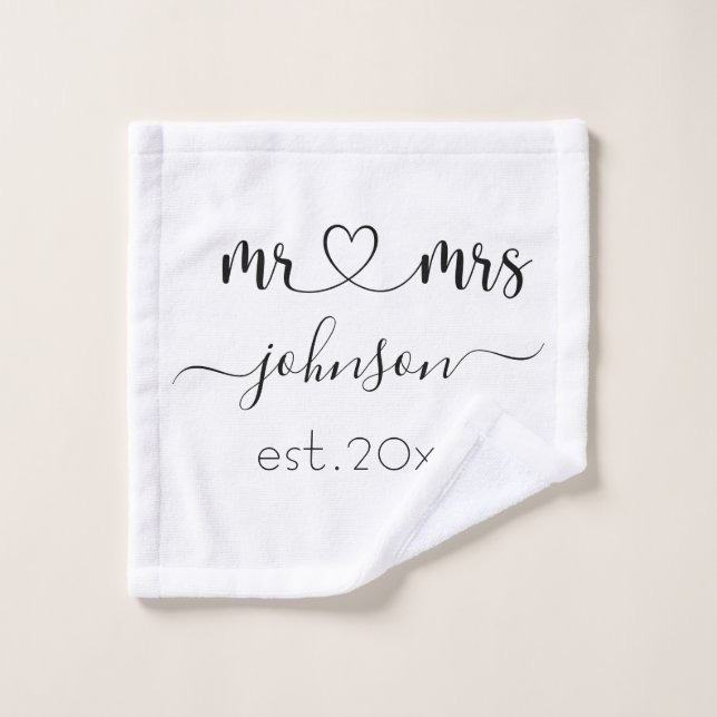 Mariage Fiançailles Coeur M. Mme Nom personnalisé (Gant de toilette)