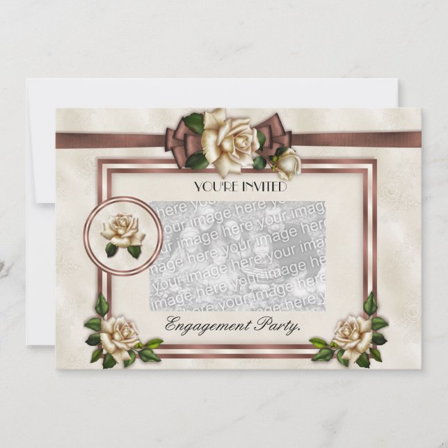 Mariage Fiançailles Invitation Antique Beige Rose (Devant)