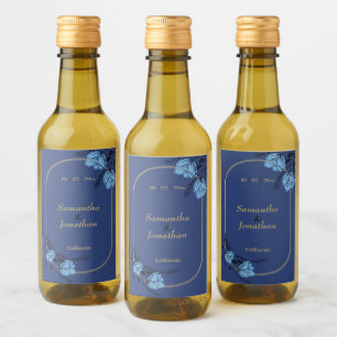 Mariage Fleur Bleu Fraîcheur Mini Étiquette à vin 