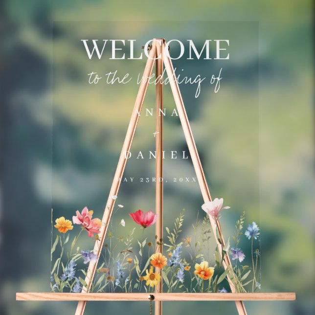 Mariage Fleur sauvage aquarelle Bienvenue (Neutre)