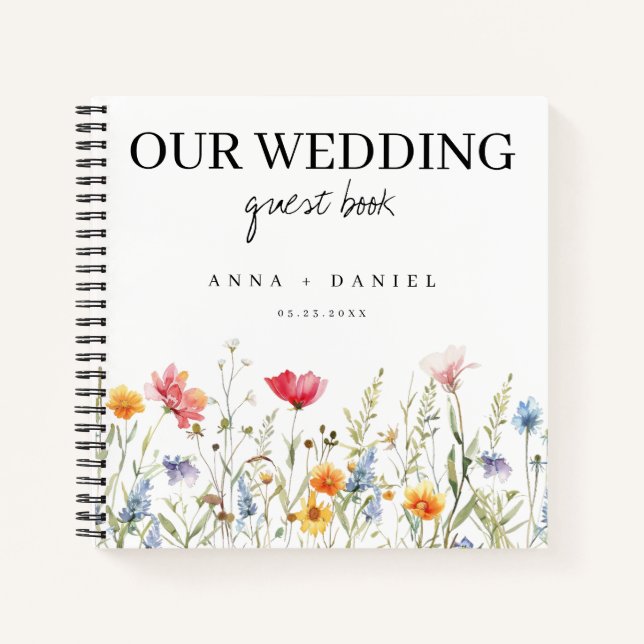 Mariage Fleur sauvage Aquarelle Livre d'invités (Devant)