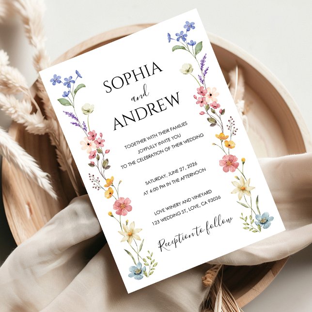 Mariage fleur sauvage Aquarelle Moderne Invitation (Créateur téléchargé)