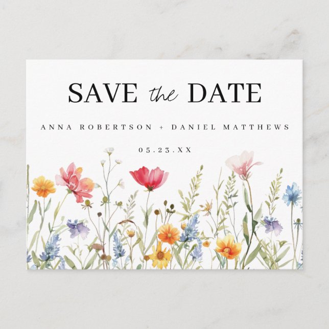 Mariage fleur sauvage Enregistrer la date Carte po (Devant)