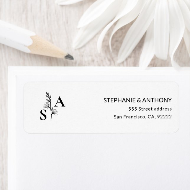 Mariage Fleur sauvage minimaliste BW Monogram (En situation)