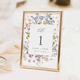 Mariage fleur sauvage Numéro de table Carte Floral
