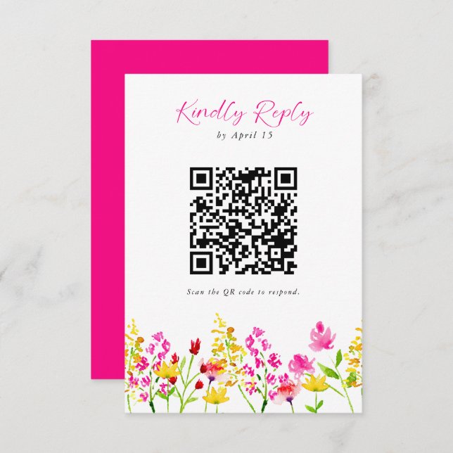 Mariage fleur sauvage RSVP QR Code Script floral (Devant / Derrière)