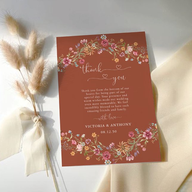 Mariage Fleur sauvage Terracotta Merci Cartes (Créateur téléchargé)