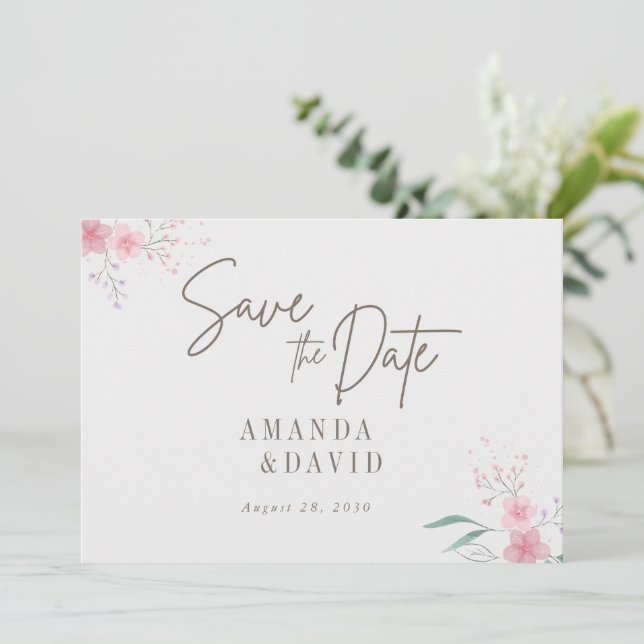Mariage Fleur Simple Élégant Enregistrer La Carte  (Debout devant)