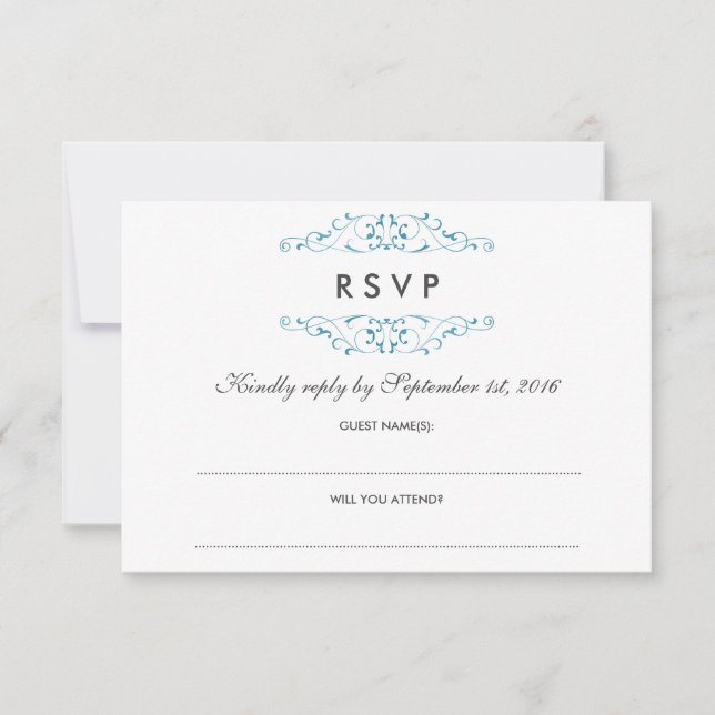 Mariage fleuri bleu antique RSVP (Devant)