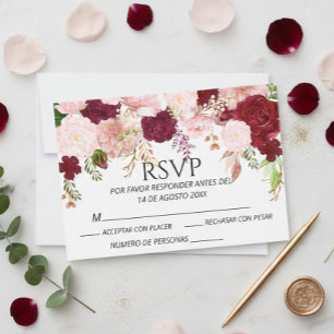 Mariage Fleurs Rose Pâle Burgundy Espagnol RSVP