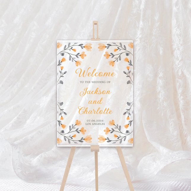 Mariage Fleurs sauvages Jaunes Transparent Bienven (Wedding Yellow Wildflowers Transparent Welcome Acrylic Sign
)