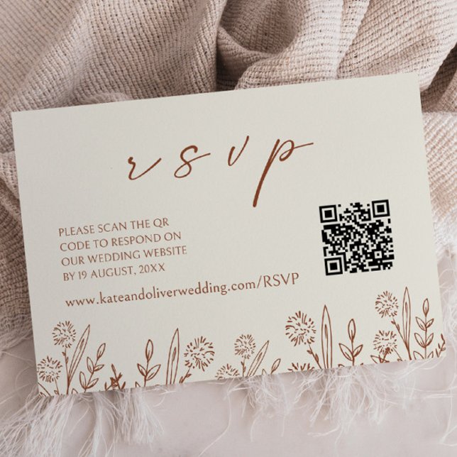 Mariage floral beige RSVP | Carte de boîtier de co (Créateur téléchargé)