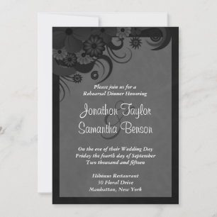 Mariage Floral Black Grey Dîner Invitations