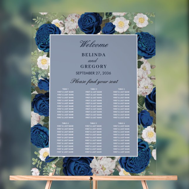Mariage floral bleu - Carte de siège transparent (Neutre)