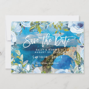 Mariage floral bleu de Santorin sauvez la carte de