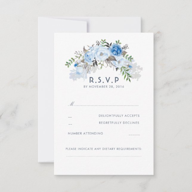 Mariage floral bleu Dusty RSVP (Devant)
