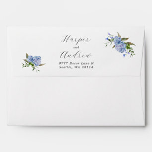 Mariage Floral bleu Enveloppe d'adresse de retour