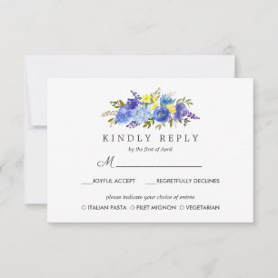 Mariage floral bleu jaune RSVP option REPAS