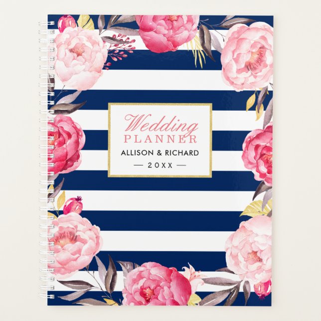 Mariage floral bleu marine couleur or rose (Devant)