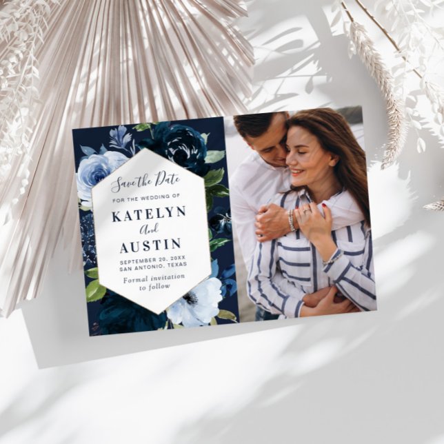 mariage floral bleu marine enregistrer la carte de (Créateur téléchargé)